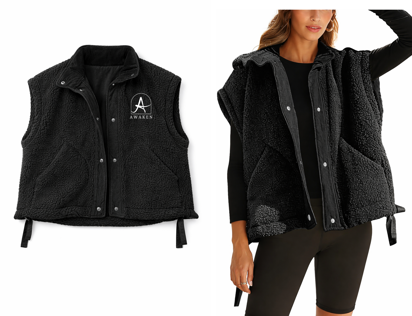 Awaken Beauty Co. Embroidered Sherpa Vest