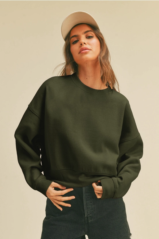 The Elevated Semi Crop Fleece- Olive (Case Pack 1S,2M,2L,1XL)