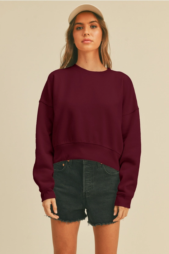 The Elevated Semi Crop Fleece- Burgundy (Case Pack: 1S,2M,2L,1XL)