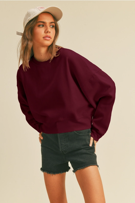 The Elevated Semi Crop Fleece- Burgundy (Case Pack: 1S,2M,2L,1XL)