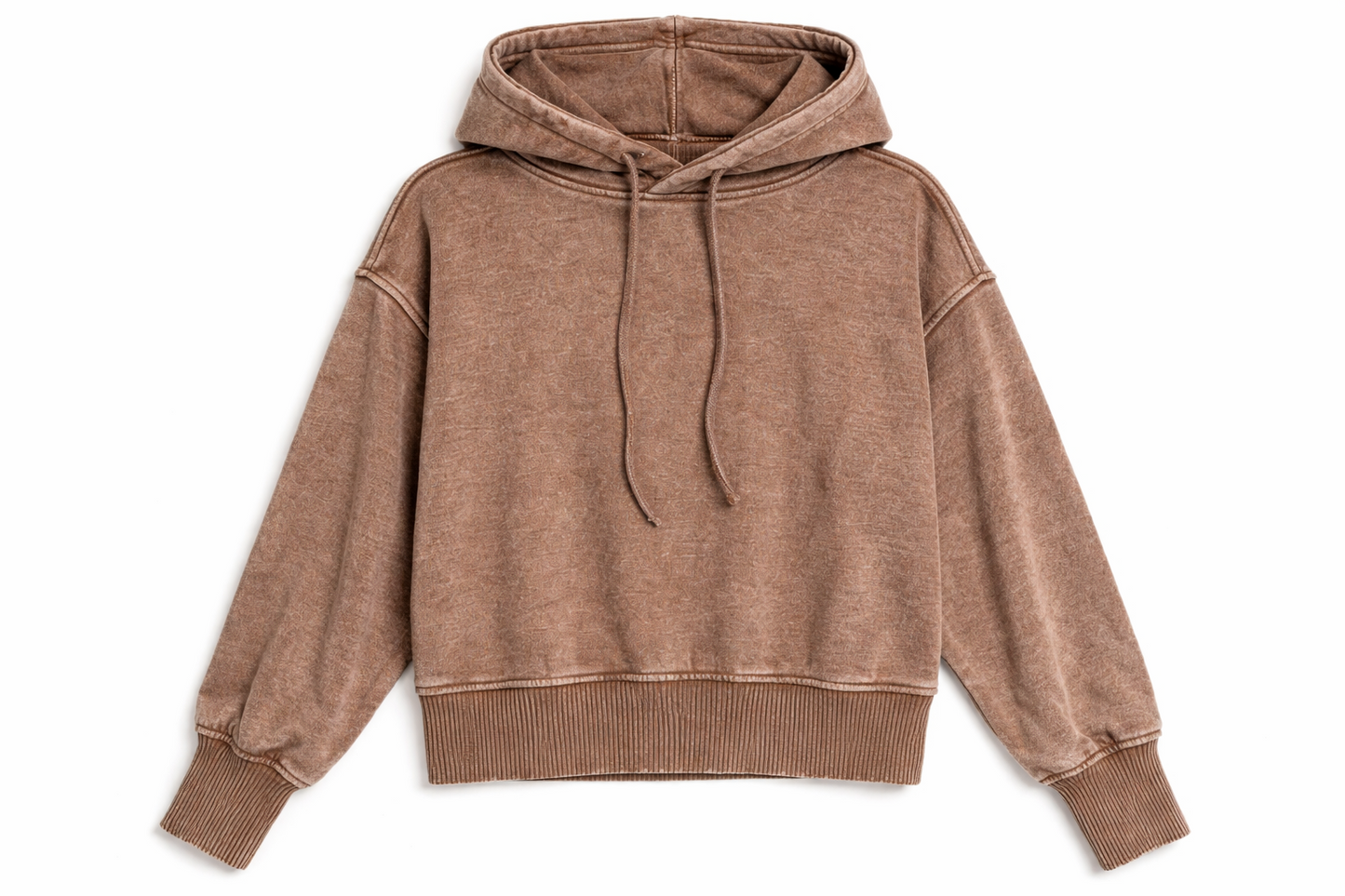 The Acid Wash Cropped Fleece Hoodie- Mocha (Case Pack: 2S,2M,2L)