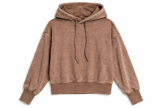 The Acid Wash Cropped Fleece Hoodie- Mocha (Case Pack: 2S,2M,2L)