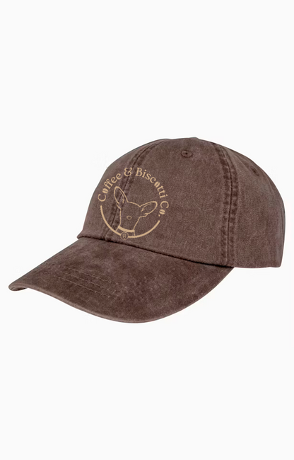 Coffee & Biscotti Co Distressed Embroidered Hat (brown and black)