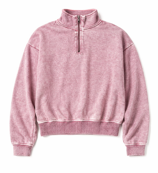 The Acid Wash Fleece Half Zip- Rose (Case Pack: 2S,2M,2L)