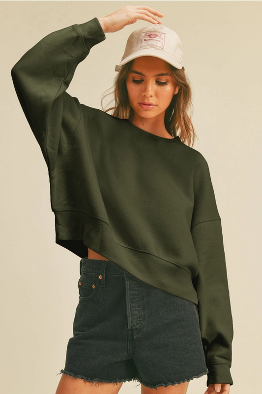 The Elevated Semi Crop Fleece- Olive (Case Pack 1S,2M,2L,1XL)
