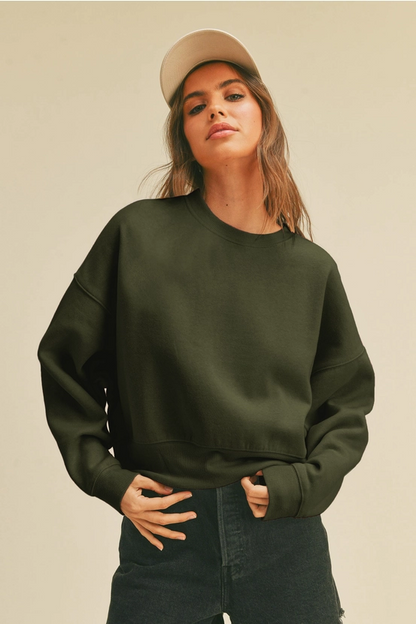 The Elevated Semi Crop Fleece- Olive (Case Pack 1S,2M,2L,1XL)