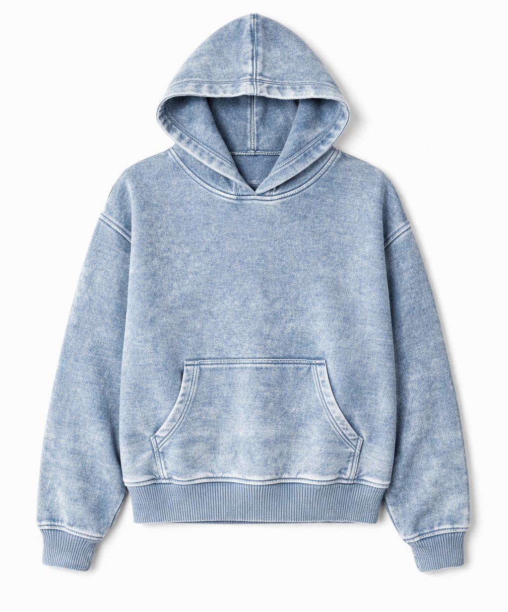 The Acid Wash Fleece Hoodie- Dusty Blue (Case Pack 2S,2M, 2L)